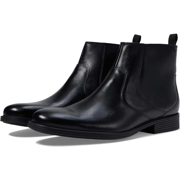 NWT Clarks Whiddon Zip Black Leather Waterproof Ankle Boots Men's US 8M - Picture 1 of 9